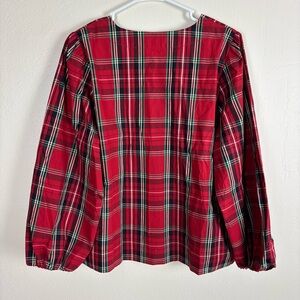 J. Crew Red Tartan Plaid Size XL Puff-Sleeve Cotton Poplin Blouse Shirt BN161